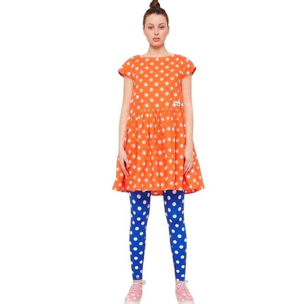 Gorman x Pantone Orange Polka Dot Spot Dress Cap Sleeve Organic Cotton AU 6 US 2